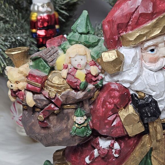 Christmas Resin carved Santa Claus Is Coming To Town RARE Vintage 1998 Art Mark - Picture 3 of 8